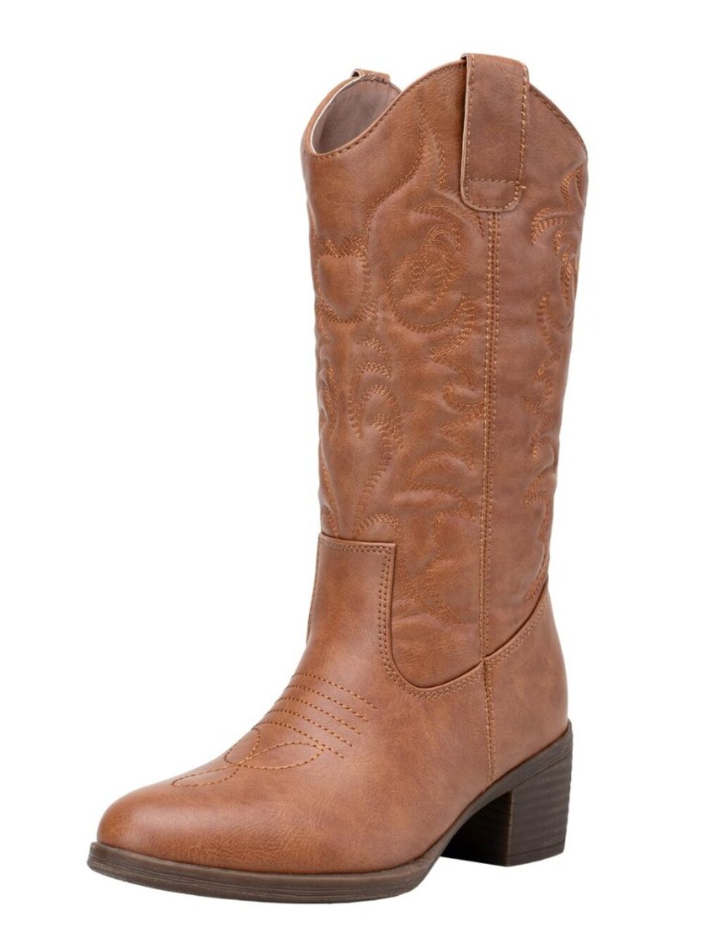 Women's Cowboy Boots Western Cowgirl Round Toe Mid Calf Pull On 9801